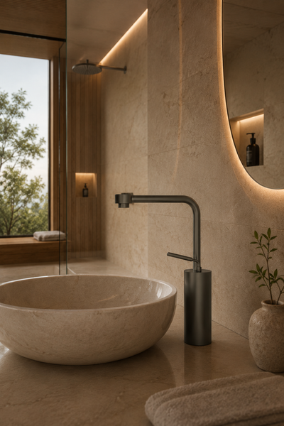 Mitigeur de lavabo ORÉA gris graphite, version haute sur vasque à poser