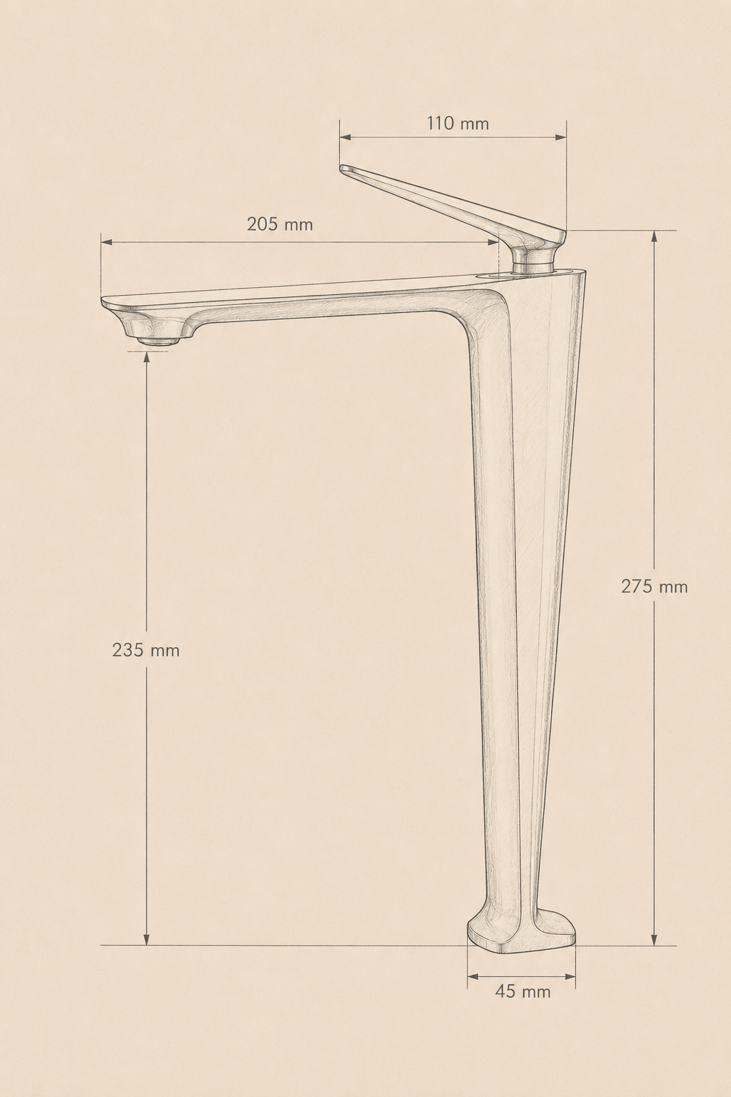 Dimensions du mitigeur de lavabo NÉVOR