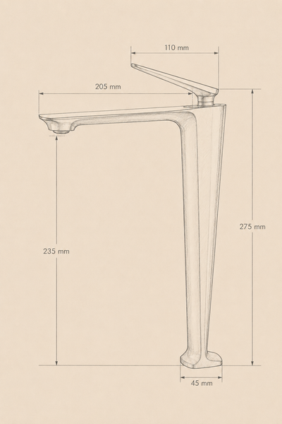 Dimensions du mitigeur de lavabo NÉVOR