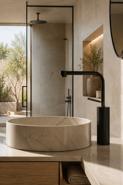 Mitigeur de lavabo ORÉA noir mat, version haute sur vasque à poser