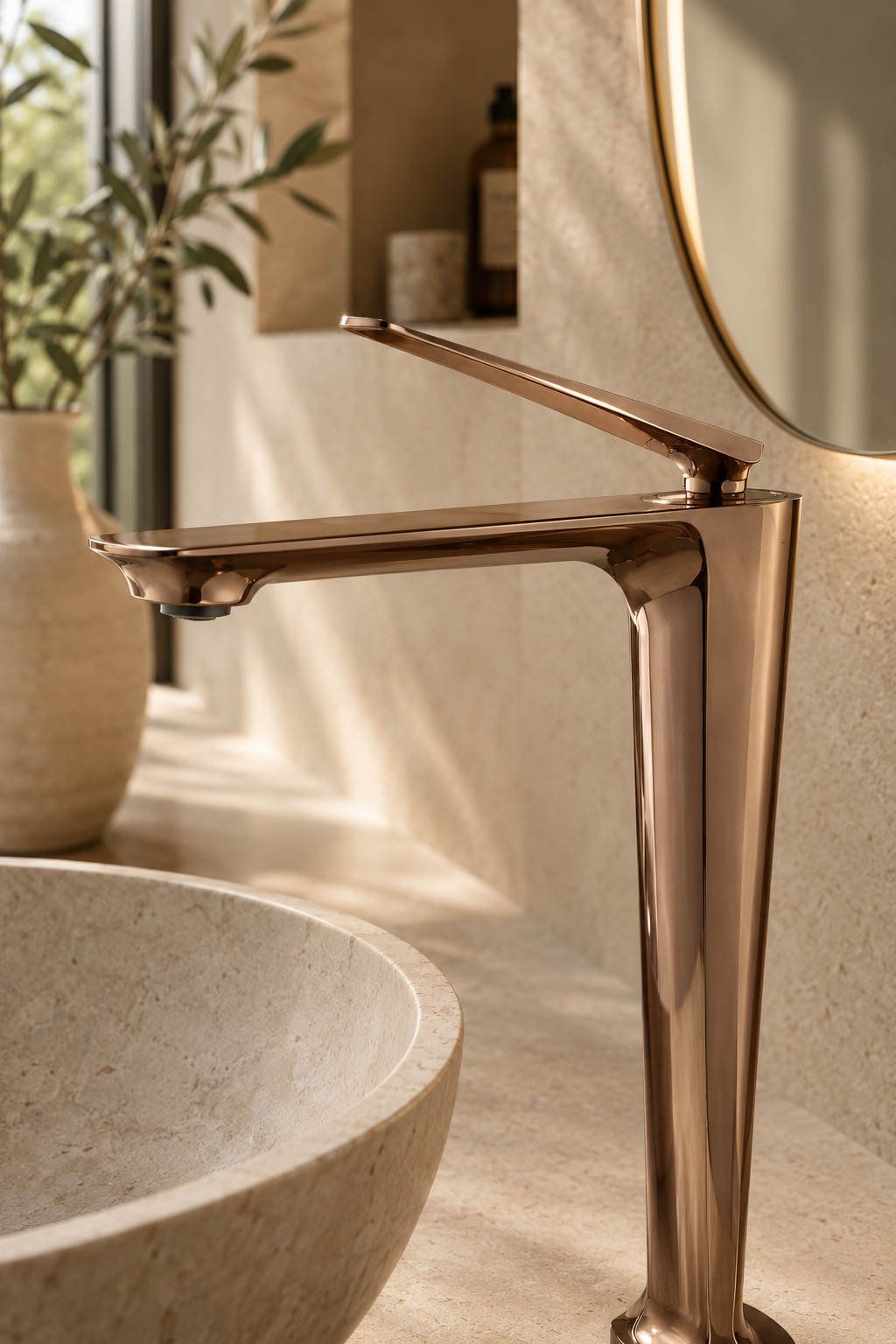 Mitigeur de lavabo NÉVOR or rose, détail de la lame