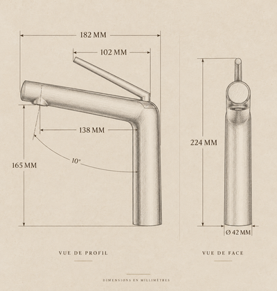 Robinet de lavabo OSLÉA — schéma des dimensions