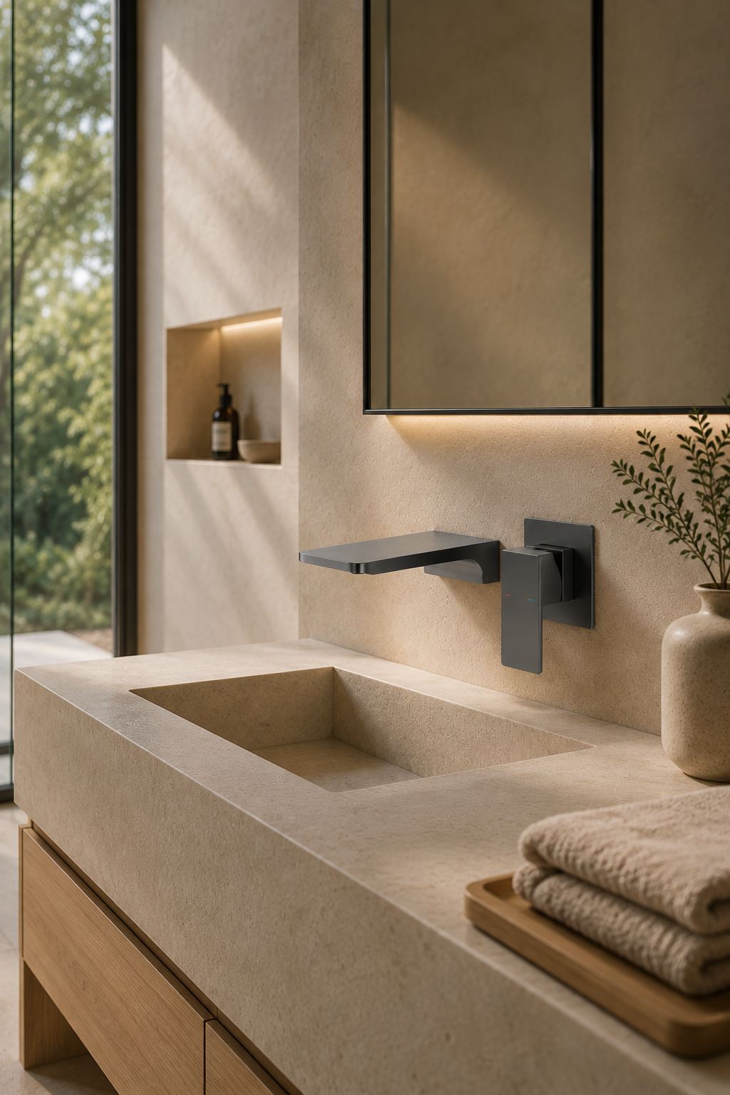 Robinet cascade lavabo gris ISÉO sur vasque