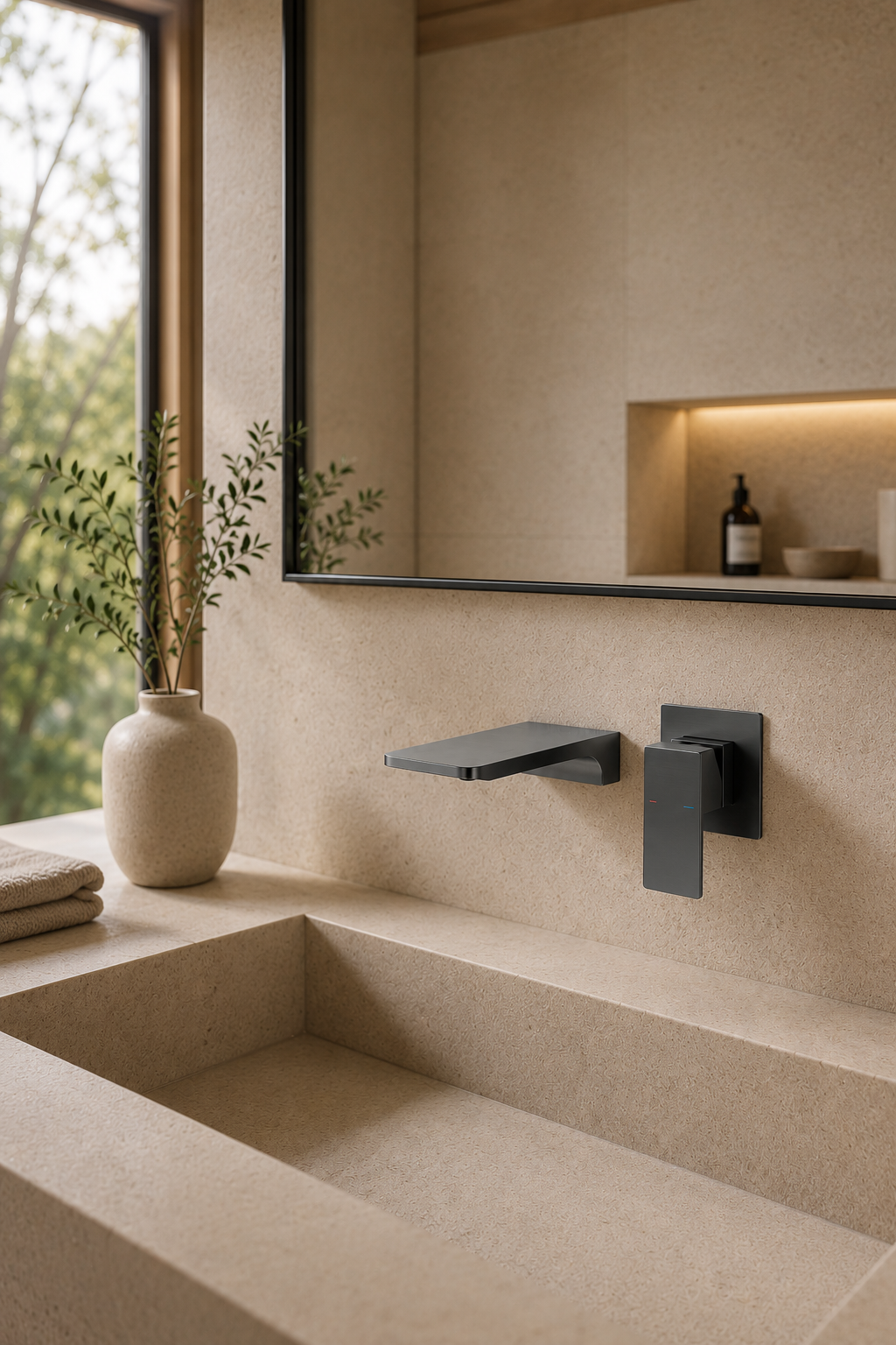 Robinet cascade lavabo gris ISÉO en situation