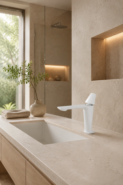 Robinet de lavabo blanc SÉONA sur vasque