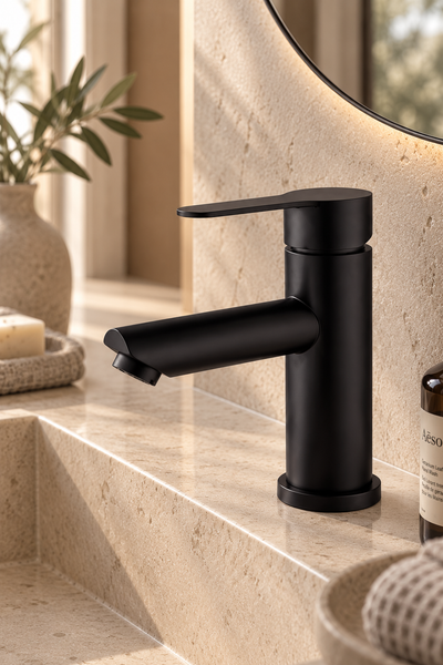 Robinet de lavabo LUÉO Noir en situation