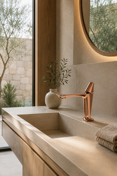 Robinet de lavabo or rosé SÉONA en situation