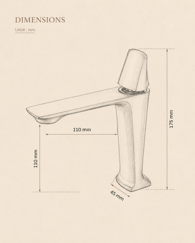 Dimensions du robinet de lavabo SÉONA en millimètres