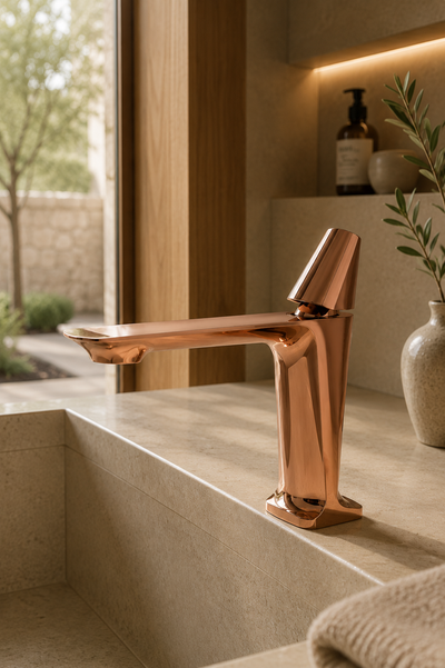 Robinet de lavabo or rosé SÉONA sur vasque