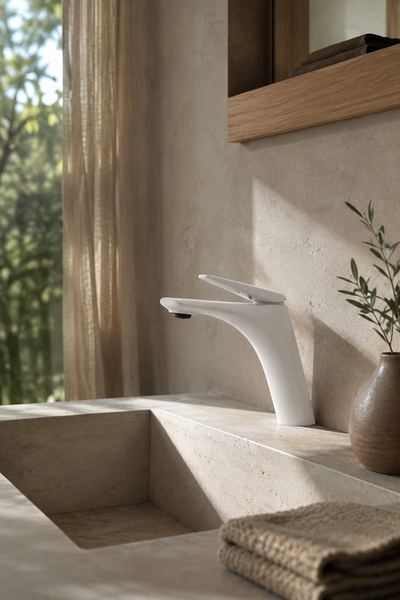 Robinet de lavabo blanc MÉANE en situation