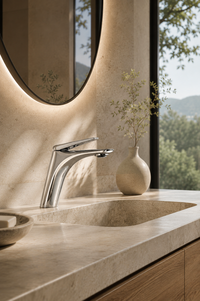 Robinet de lavabo chrome MÉANE sur vasque