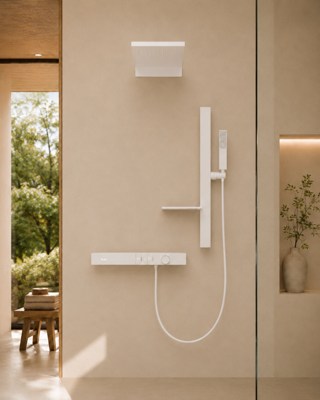 Système de douche thermostatique blanc CÉLESTE, vue de face